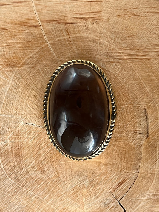 Quartz Fumé sertie doré n°D5 (3,4cm x 2,5cm) - Solyluna Macramé