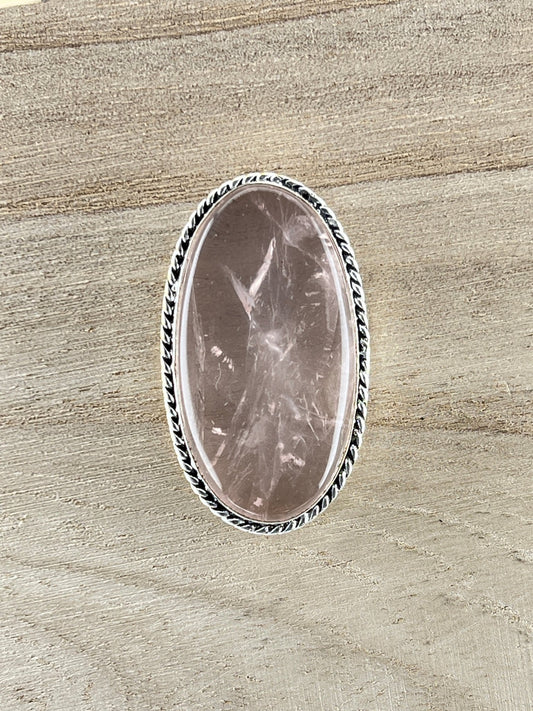 Quartz Rose sertie argenté n°A1 (4,1cm x 2,3cm) - Solyluna Macramé