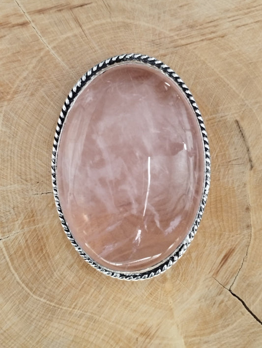 Quartz Rose sertie argenté n°A3 (4,2cm x 2,9cm) - Solyluna Macramé