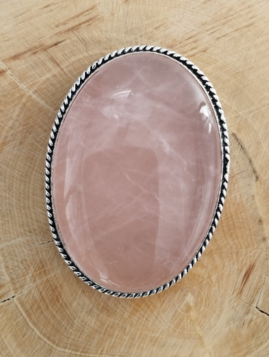 Quartz Rose sertie argenté n°A4 (4,5cm x 2,3cm) - Solyluna Macramé