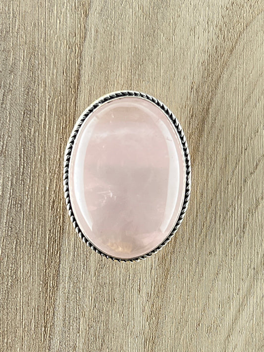 Quartz Rose sertie argenté n°A5 (3,81 cm x 2,8 cm) - Solyluna Macramé