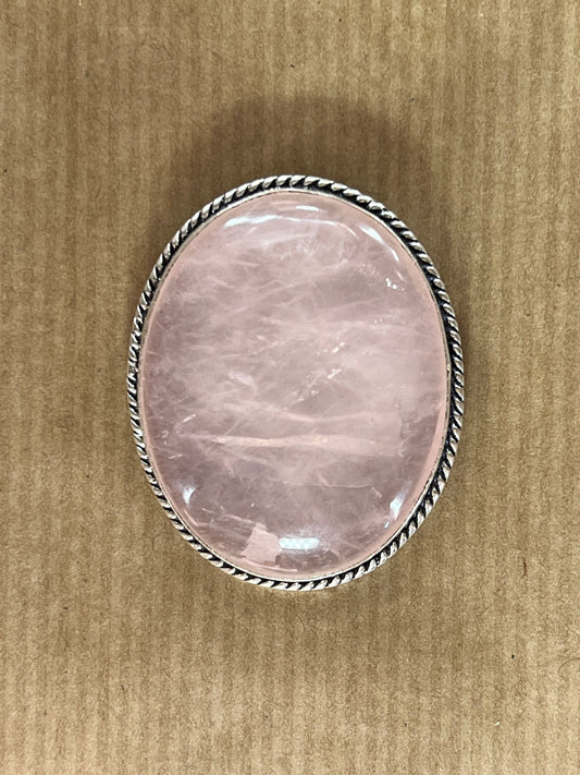 Quartz Rose sertie argenté n°A5 (4,1cm x 3,3cm) - Solyluna Macramé