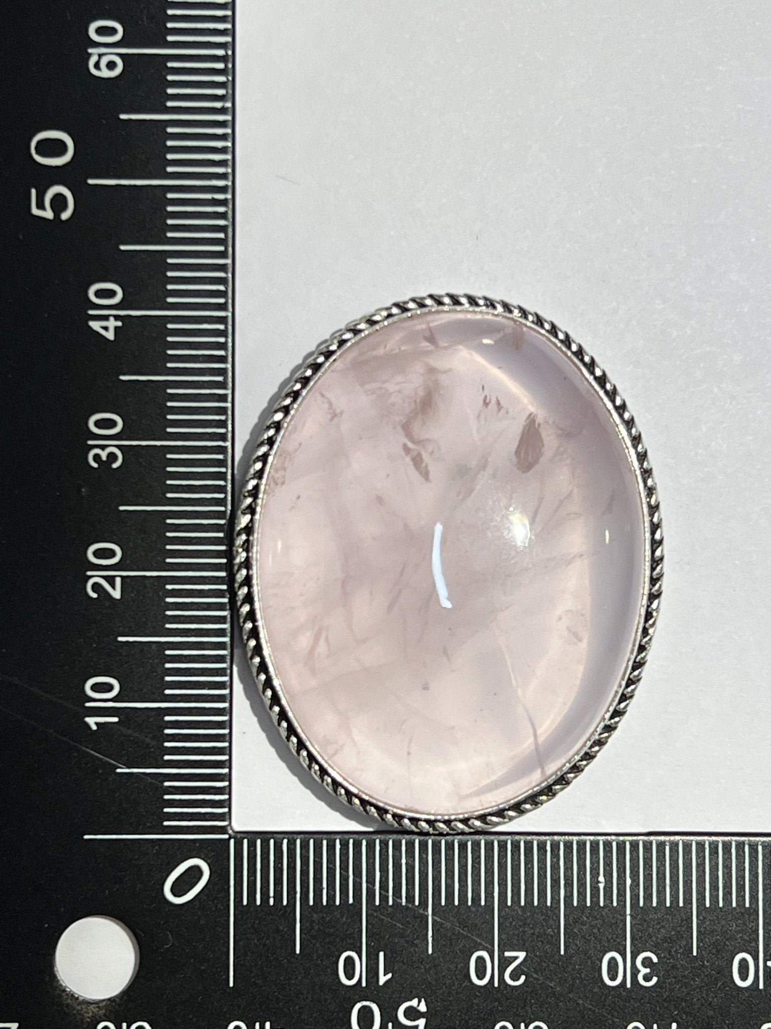 Quartz Rose sertie argenté n°A5 (4,1cm x 3,3cm) - Solyluna Macramé
