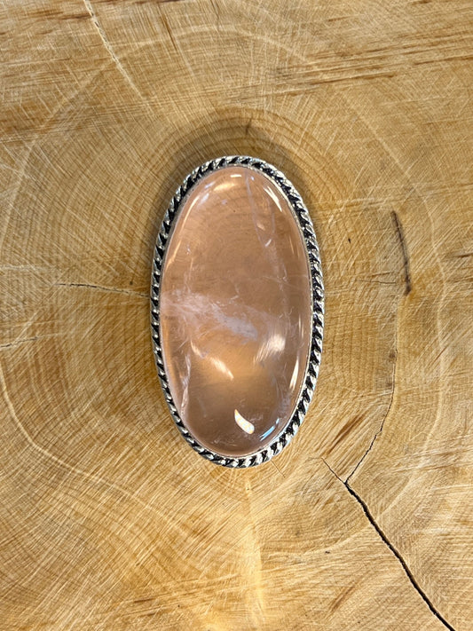 Quartz Rose sertie argenté n°A5 (4,1cm x 3cm) - Solyluna Macramé