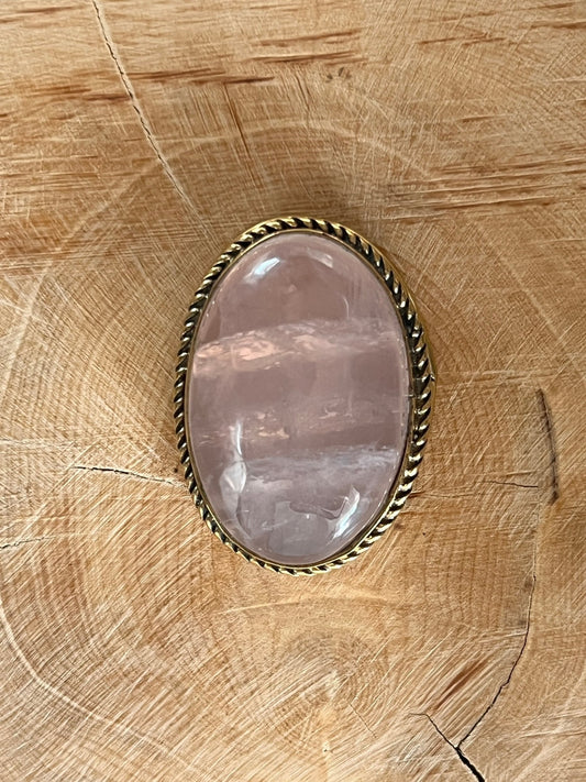 Quartz Rose sertie doré n°D2 (3,2cm x 2,4cm) - Solyluna Macramé