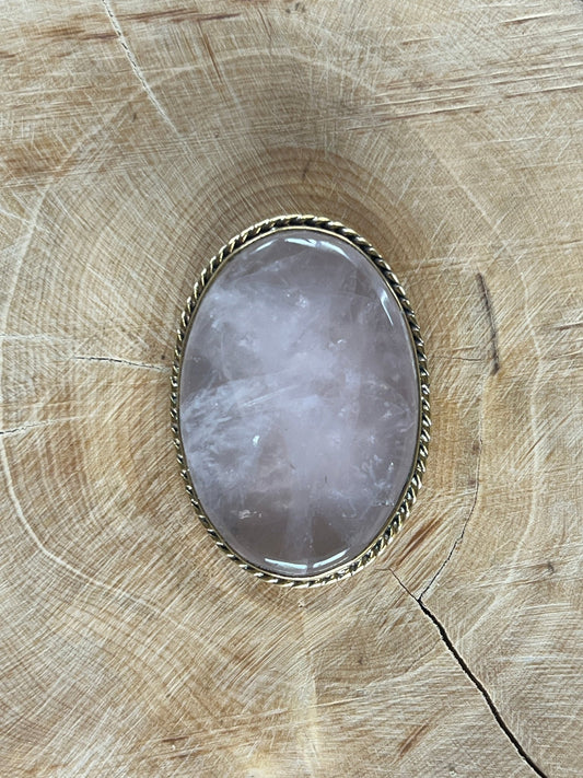 Quartz Rose sertie doré n°D2 (3,6cm x 2,6cm) - Solyluna Macramé