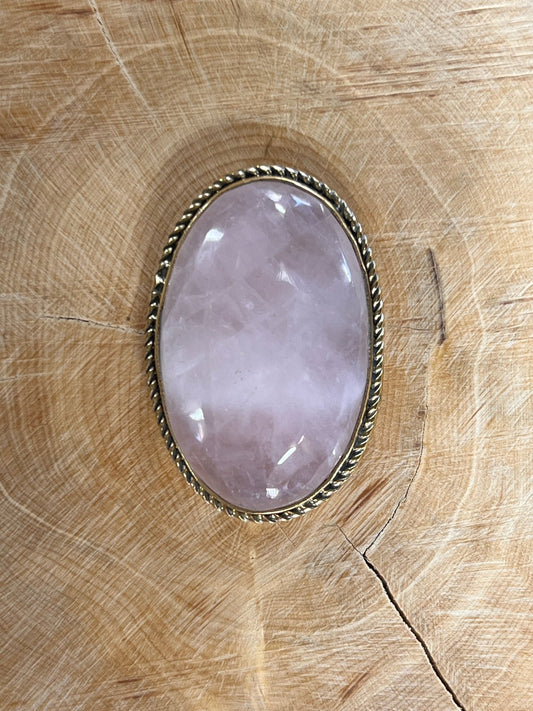 Quartz Rose sertie doré n°D2 (3,8cm x 2,5cm) - Solyluna Macramé
