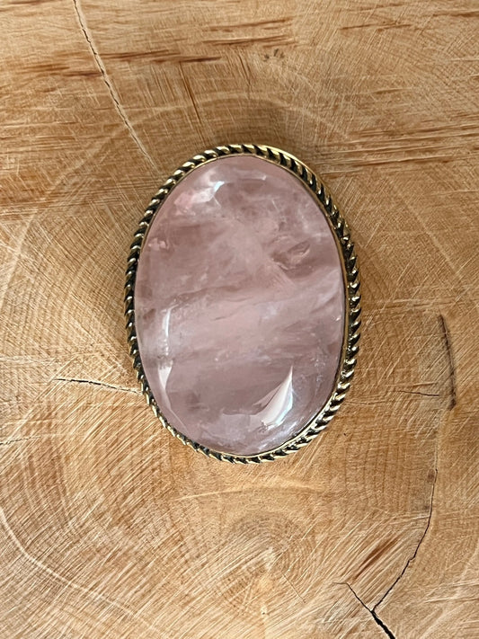 Quartz Rose sertie doré n°D3 (3,5cm x 2,5cm) - Solyluna Macramé