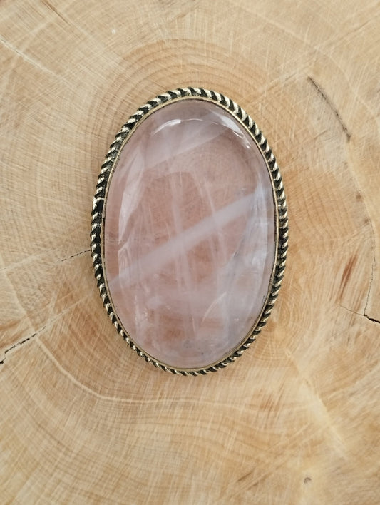 Quartz Rose sertie doré n°D4 (3,8cm x 2,7cm) - Solyluna Macramé