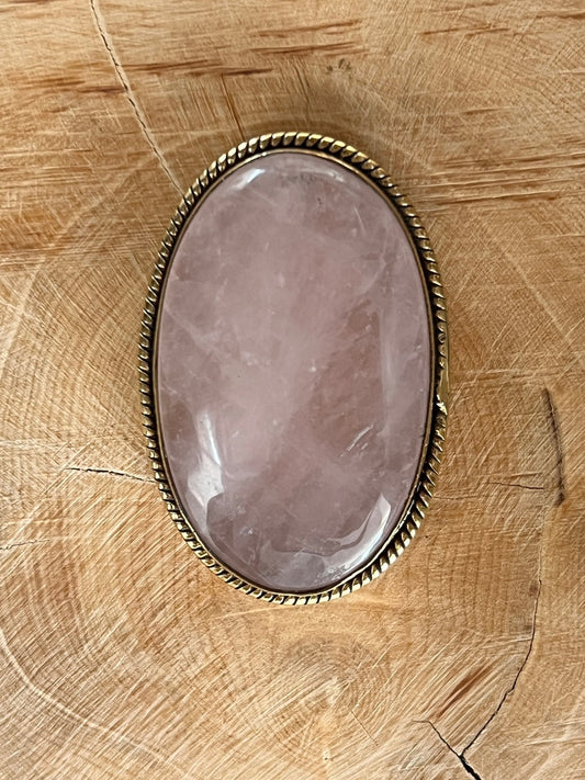 Quartz Rose sertie doré n°D4 (4cm x 2,6cm) - Solyluna Macramé