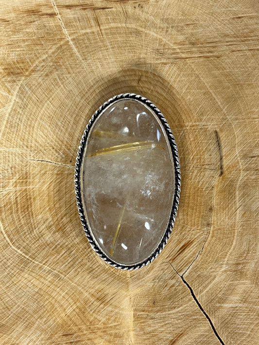Quartz Rutile sertie argenté n°A1 (3,9cm x 2,3cm) - Solyluna Macramé