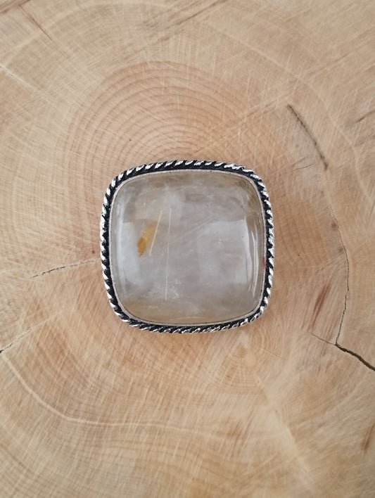 Quartz Rutile sertie argenté n°A5 (2,2cm x 2,2cm) - Solyluna Macramé