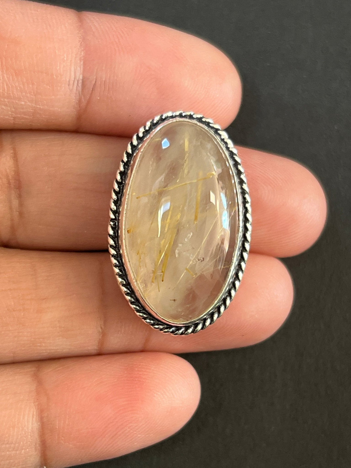 Quartz Rutile sertie argenté n°A5 (3,8cm x 2,7cm) - Solyluna Macramé