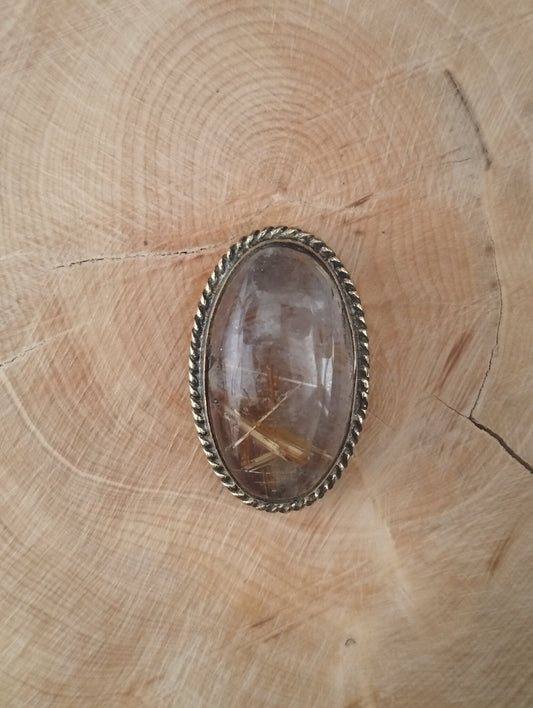 Quartz Rutile sertie doré n°D5 (2,6cm x 1,6cm) - Solyluna Macramé