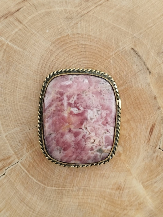 Rhodochrosite sertie doré n°D4 (3,1cm x 2,5cm) - Solyluna Macramé