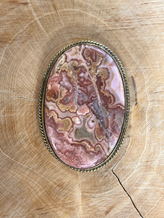 Rhodochrosite sertie doré n°D4 (4,5cm x 3,2cm) - Solyluna Macramé