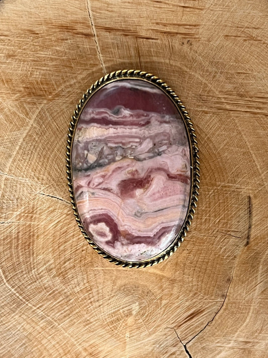 Rhodochrosite sertie doré n°D5 (3,9cm x 2,6cm) - Solyluna Macramé