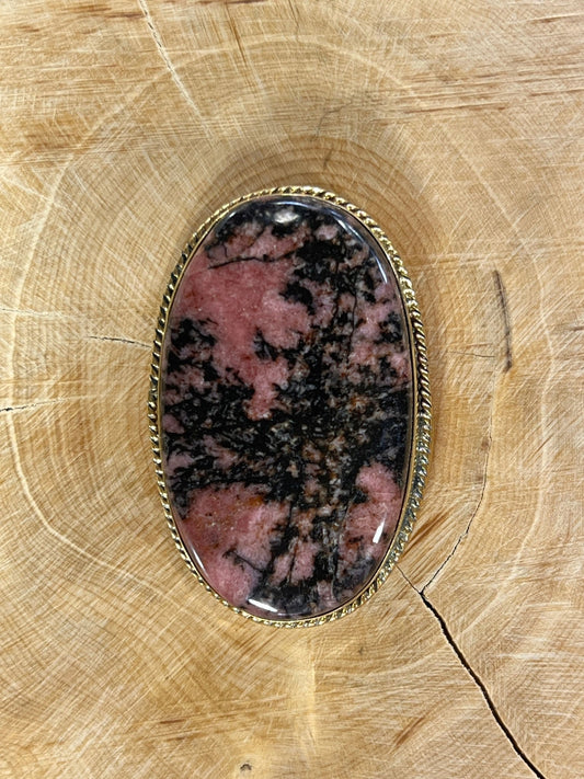 Rhodonite sertie doré n°D5 (4,3cm x 2,8cm) - Solyluna Macramé
