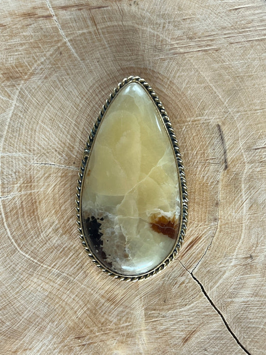 Septaria jaune sertie doré n°D2 (4,4cm x 2,4cm) - Solyluna Macramé