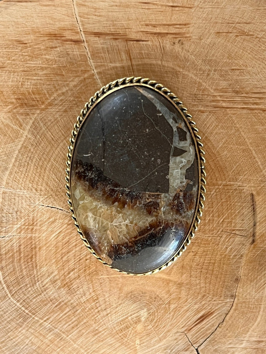 Septaria jaune sertie doré n°D4 (3,9cm x 2,7cm) - Solyluna Macramé