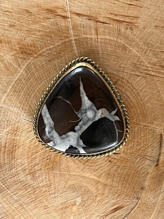 Septaria Noire sertie doré n°D3 (3cm x 2,7cm) - Solyluna Macramé