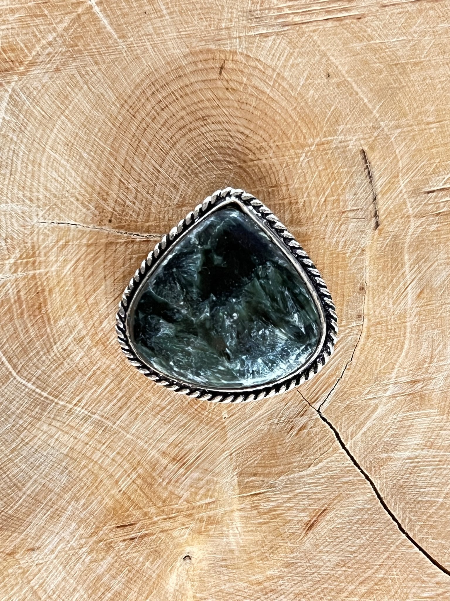 Séraphinite sertie argenté n°A1 (2,6cm x 2,5cm) - Solyluna Macramé