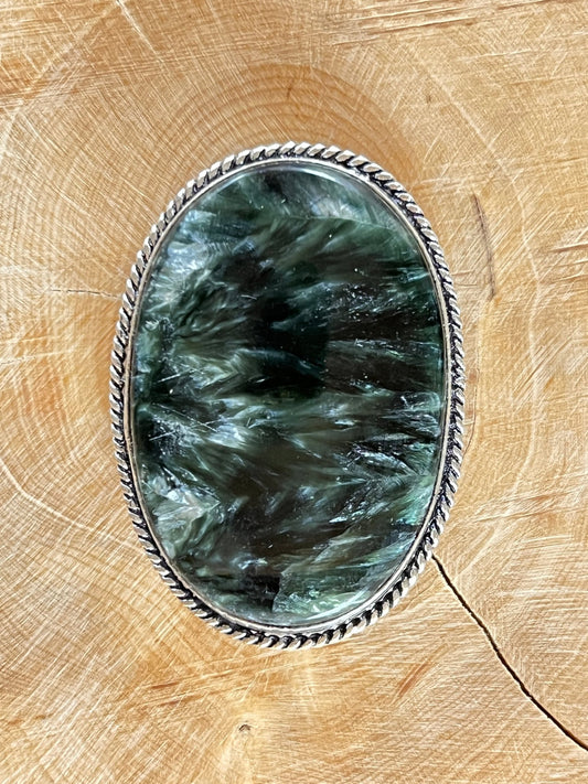 Séraphinite sertie argenté n°A2 (4,7cm x 3,3cm) - Solyluna Macramé