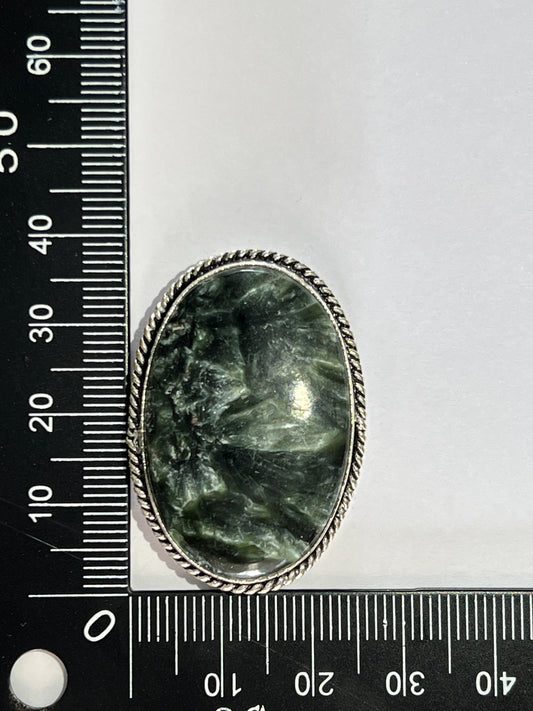 Séraphinite sertie argenté n°A3 (3,7cm x 2,6cm) - Solyluna Macramé