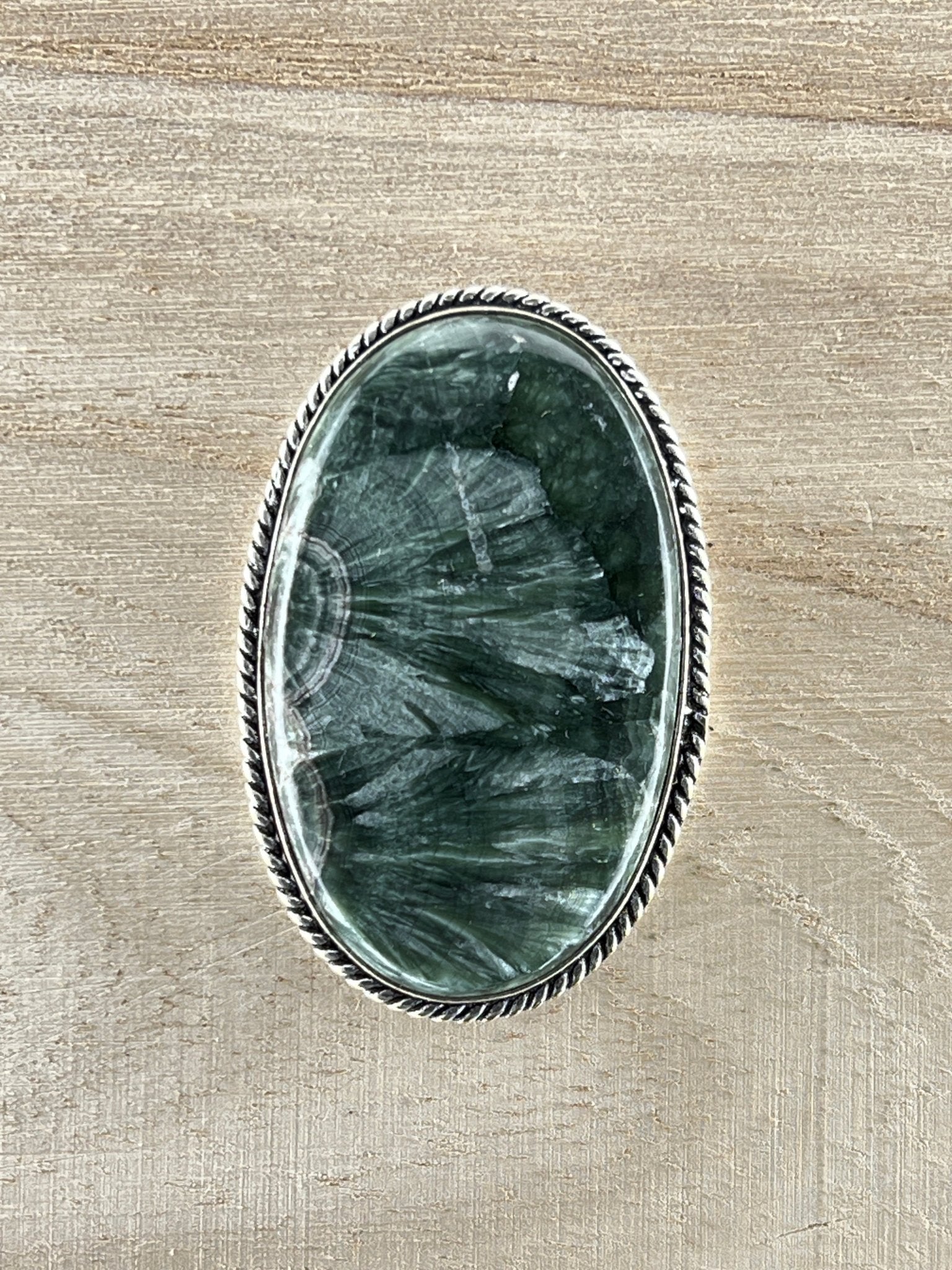 Séraphinite sertie argenté n°A4 (4,6cm x 3cm) - Solyluna Macramé