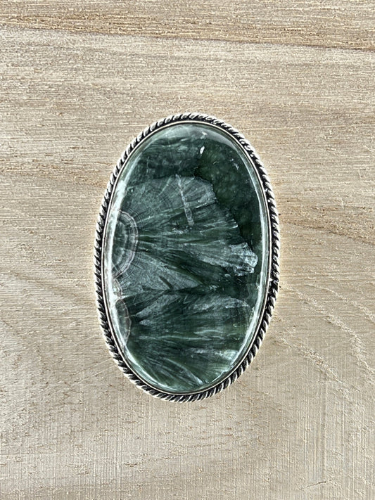 Séraphinite sertie argenté n°A4 (4,6cm x 3cm) - Solyluna Macramé
