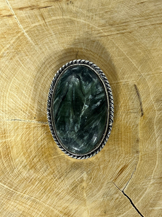 Séraphinite sertie argenté n°A5 (3cm x 2cm) - Solyluna Macramé