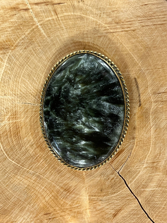 Séraphinite sertie doré n°D1 (4,1cm x 3,1cm) - Solyluna Macramé