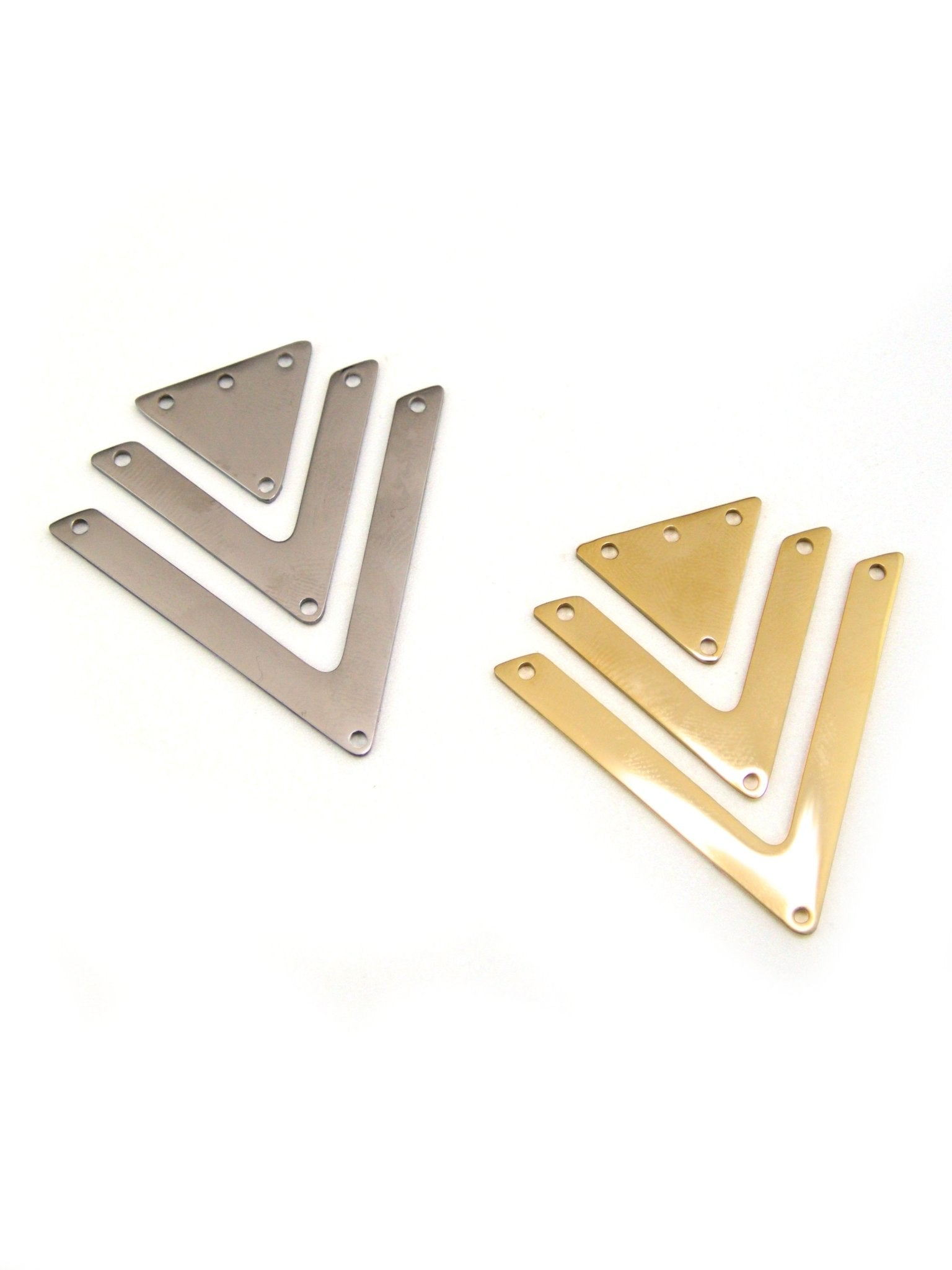 Set Connecteur 3 Triangles Acier Inox Doré 18K ou Acier - Solyluna Macramé