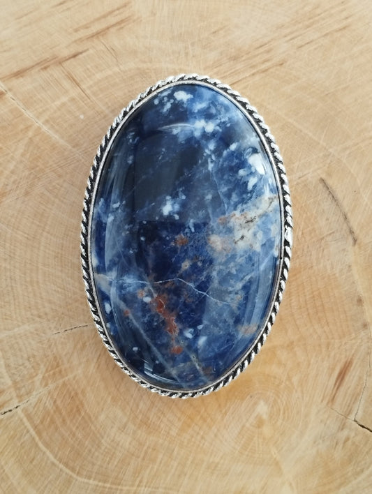 Sodalite sertie argenté n°A2 (4,2cm x 2,2cm) - Solyluna Macramé