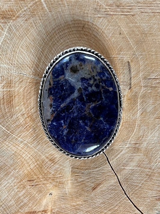Sodalite sertie argenté n°A3 (3 cm x 4 cm) - Solyluna Macramé