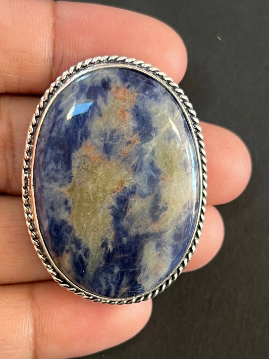 Sodalite sertie argenté n°A4 (4,1cm x 3,1cm) - Solyluna Macramé