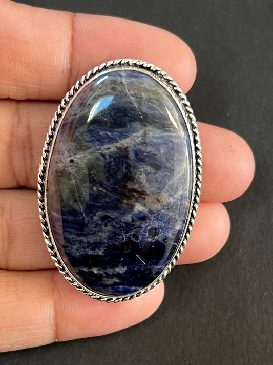 Sodalite sertie argenté n°A5 (4,4cm x 3cm) - Solyluna Macramé