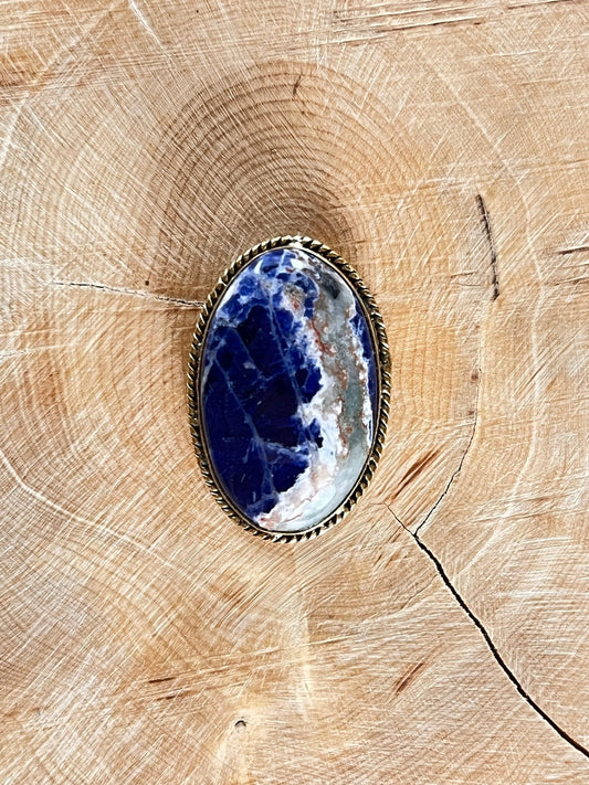 Sodalite sertie doré n°D2 (2,9cm x 1,9cm) - Solyluna Macramé