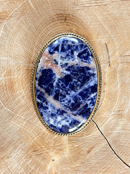 Sodalite sertie doré n°D4 (4,3cm x 3cm) - Solyluna Macramé