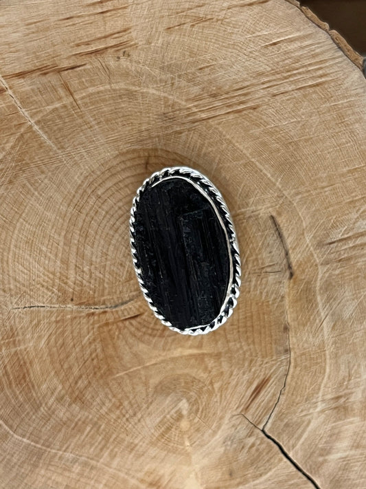 Tourmaline sertie argenté n°A1 (2,3 cm x 1,4 cm) - Solyluna Macramé