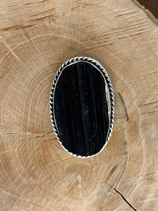 Tourmaline sertie argenté n°A2 (3,1cm x 1,8cm) - Solyluna Macramé