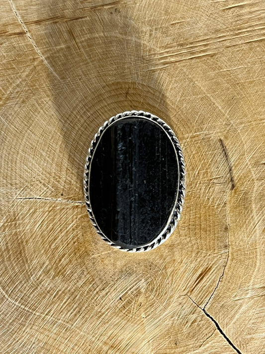 Tourmaline sertie argenté n°A4 (2,7cm x 2cm) - Solyluna Macramé