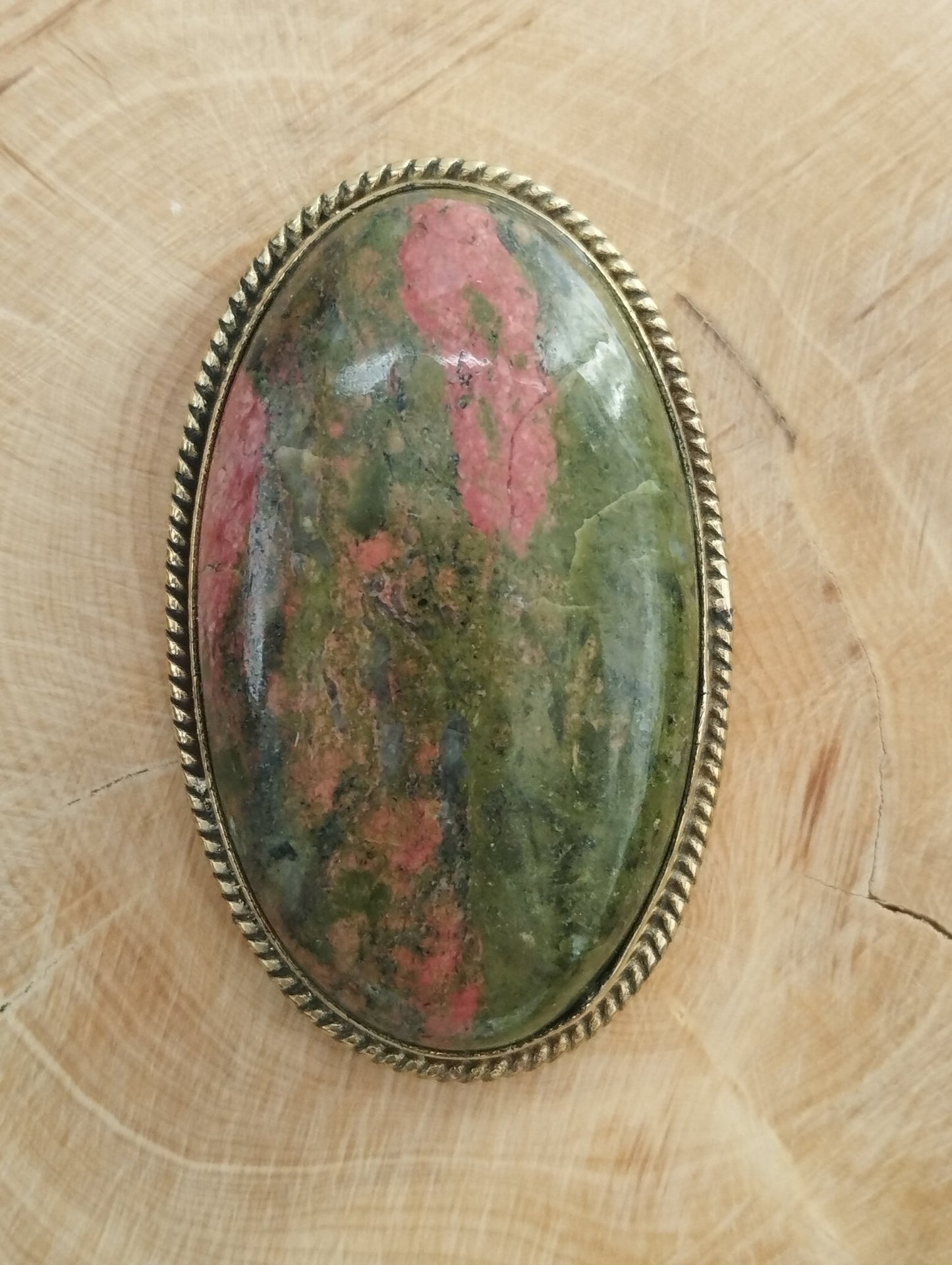 Unakite sertie doré n°D2 (4,6cm x 2,8cm) - Solyluna Macramé