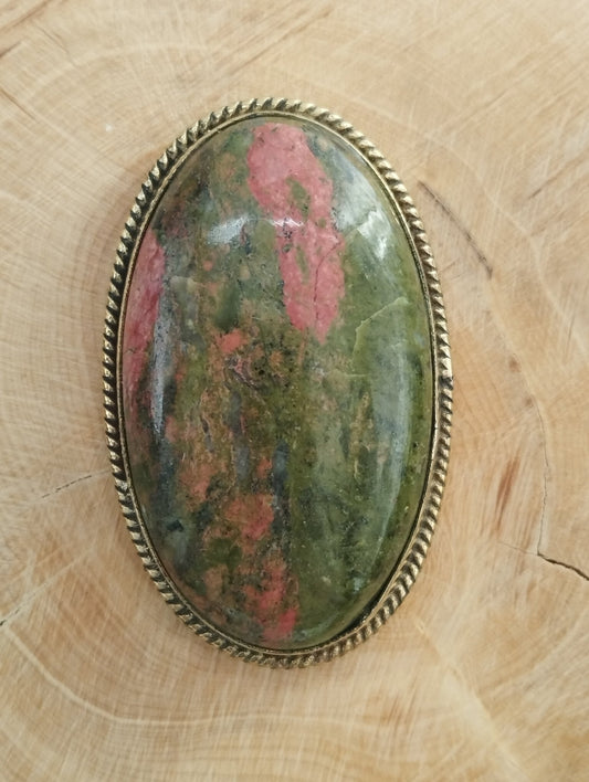 Unakite sertie doré n°D2 (4,6cm x 2,8cm) - Solyluna Macramé